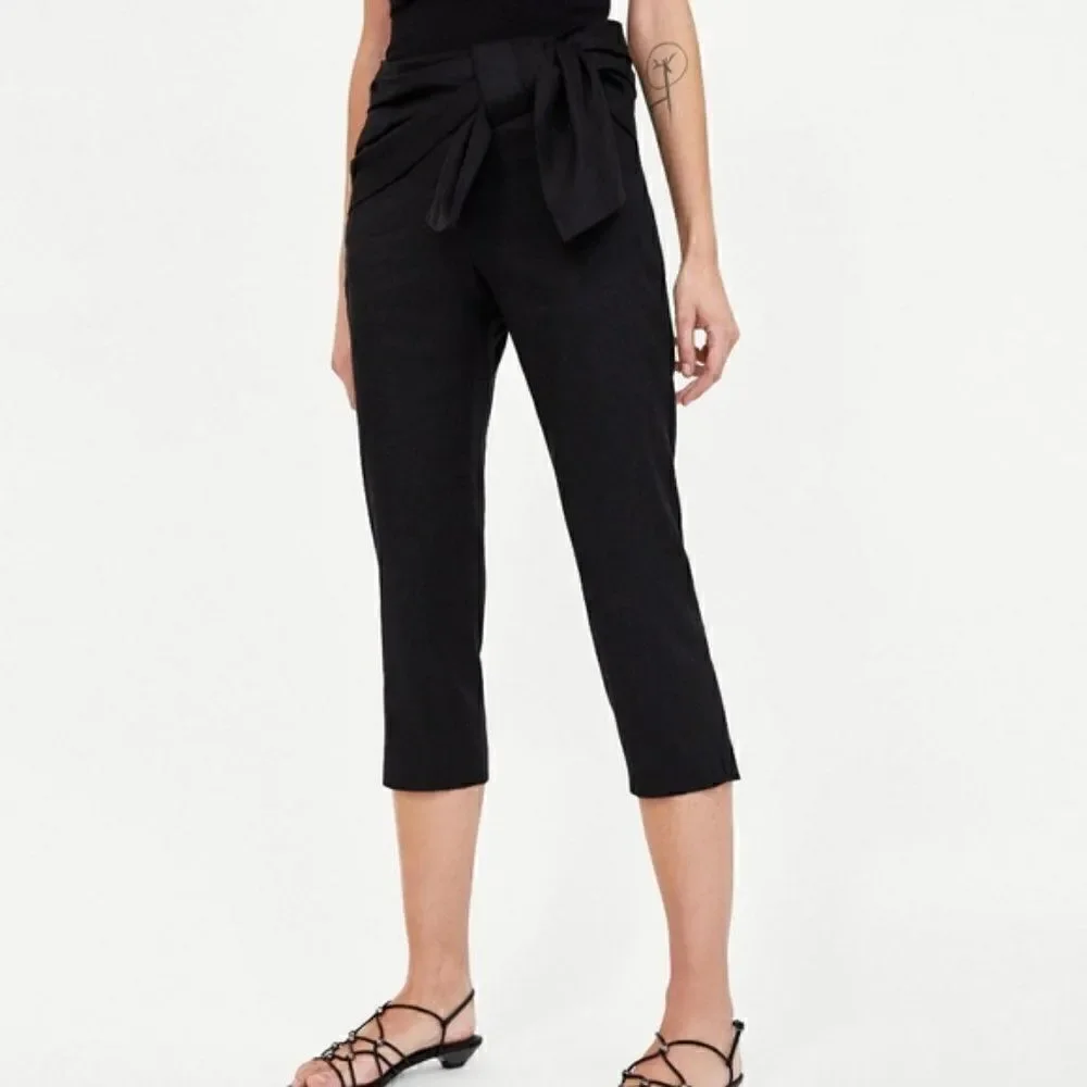 NWT Black Linen Blend Cropped High Waist Pants